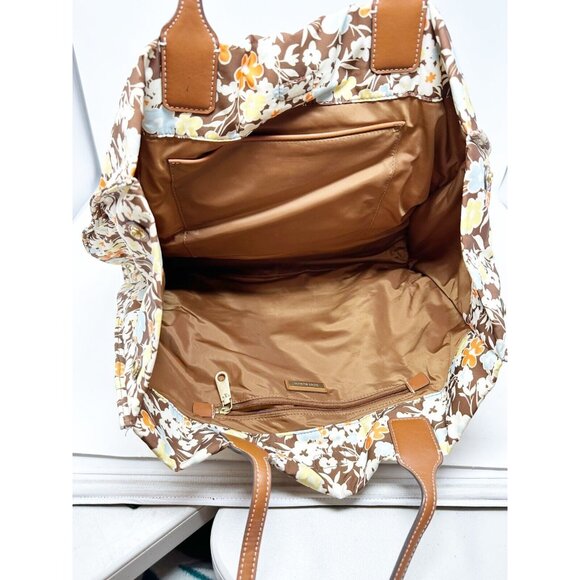 Tory Burch Ella Printed Tote Bag Reverie Combo Floral Leather Trim Nylon Large - Picture 4 of 5